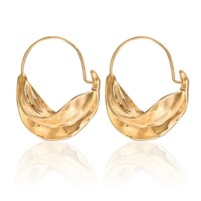 Gold YUKAM серебряная, в стиле бохо, панк, Необычные большие круглые креольские кольца с листьями, серьги для женщин, индийское золото, неровные листья, петля, серьги, ювелирное изделие - Окраска металла: Gold