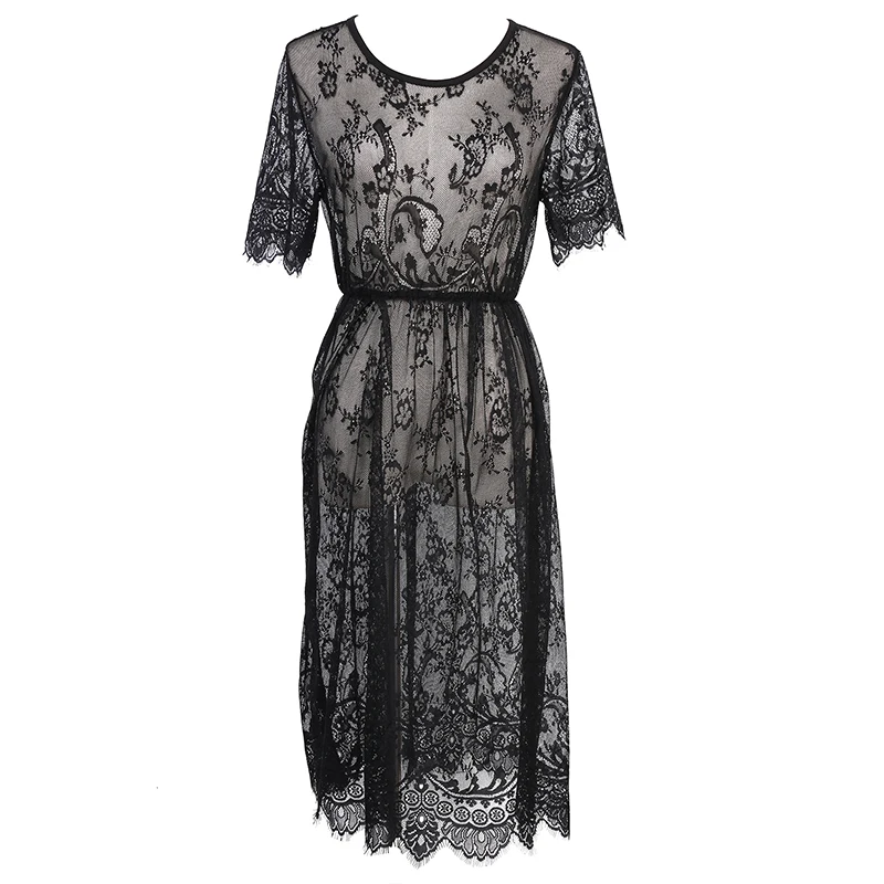 ГОРЯЧЕЕ Сексуальное Летнее Платье Для Женщин С Прозрачными Черными Цветочными Кружевами, Женское Платье Миди Для Свадьбы, Пляжа С Открытой Спиной И Фатином.