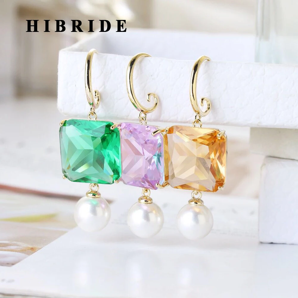 HIBRIDE новое поступление AAA CZ серьги капли для женщин квадратной формы ювелирные