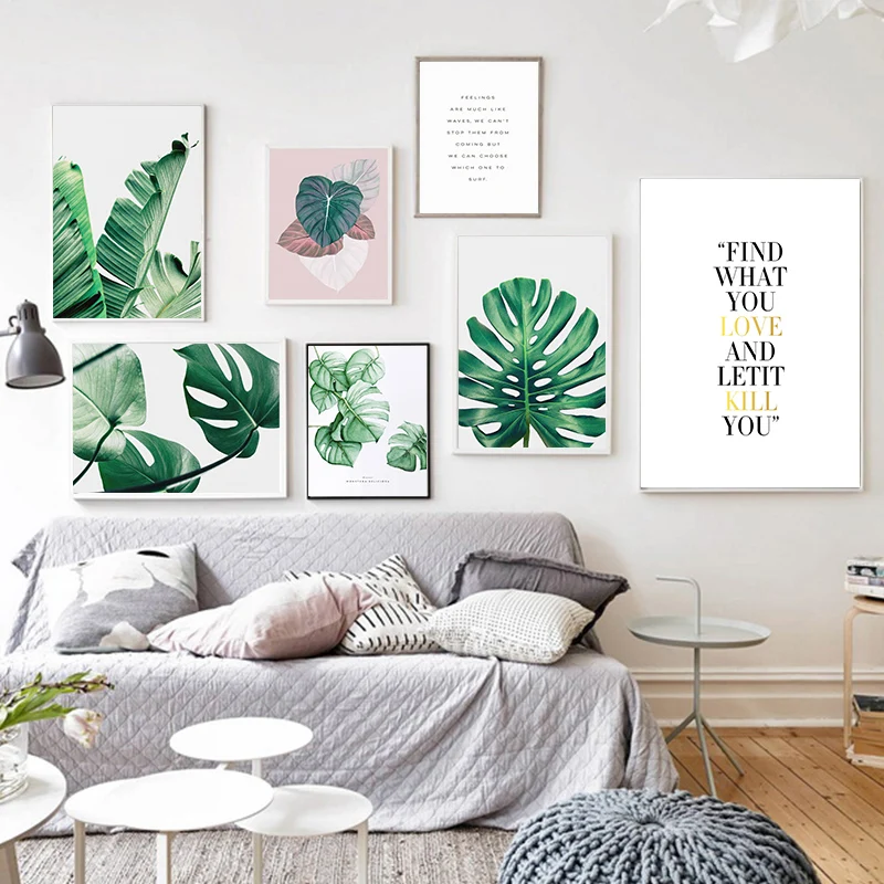 

Плакат на холсте с зелеными листьями в скандинавском стиле, Современная художественная картина, шикарный настенный орнамент для кафе, спал...