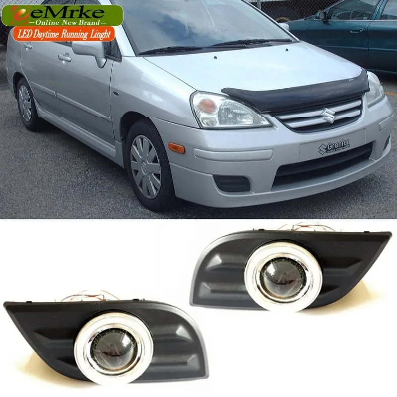 EEMRKE светодиодный DRL ангельские глазки для Suzuki Aerio Liana 2005 2006 2007 противотуманные фары Дневные ходовые огни H3 55 Вт галогенные светящиеся линзы