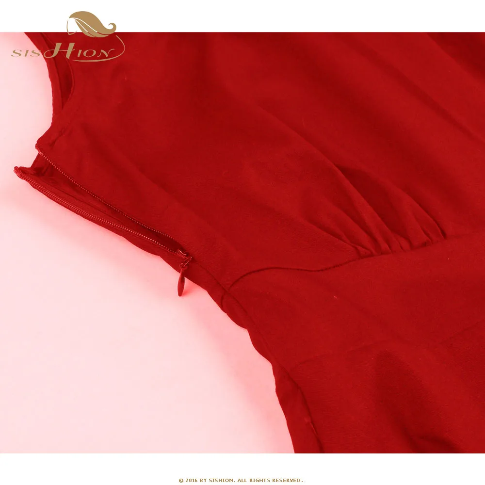 

SISHION Summer Red Black Dress VD1036 Women Ladies Sleeveless O Neck Cotton 50s 60s Hepburn Swing Vintage Retro Dresses