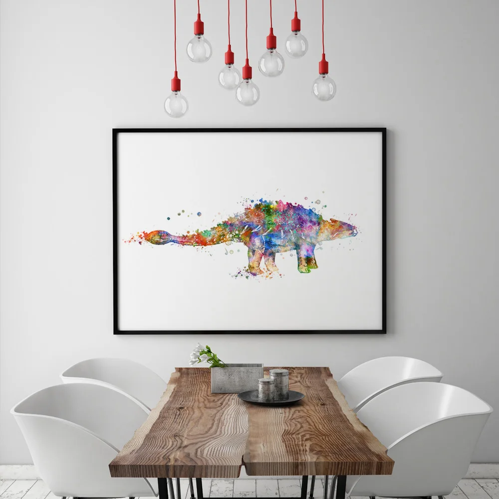 Ankylosaurus Акварельная Художественная печать плакат с динозавром настенный