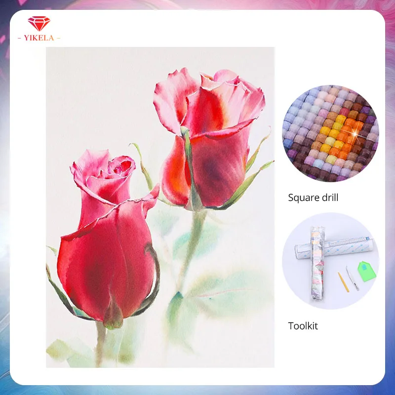 

YIKELA Diamond Embroidery Decorative Painting Stickers Red Rose Flower Diamond Painting Cross Stitch Home Decoration Accessories