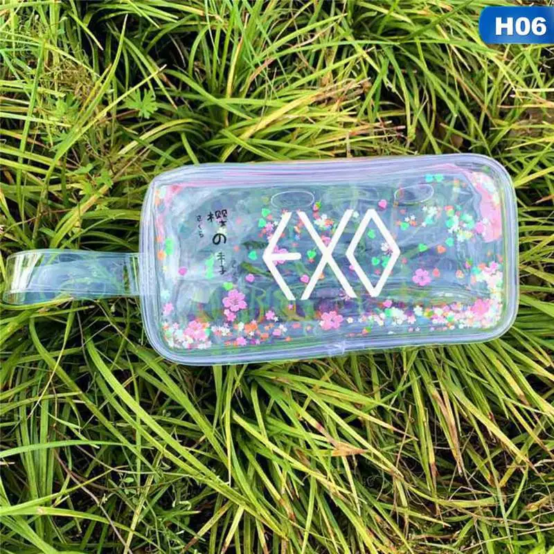 1 шт. дважды GOT7 EXO большой Ёмкость прозрачный ПВХ Карандаш Чехол блестящий эффект сыпучего песка мешок карандаша офисные школьные принадлежности, блокноты