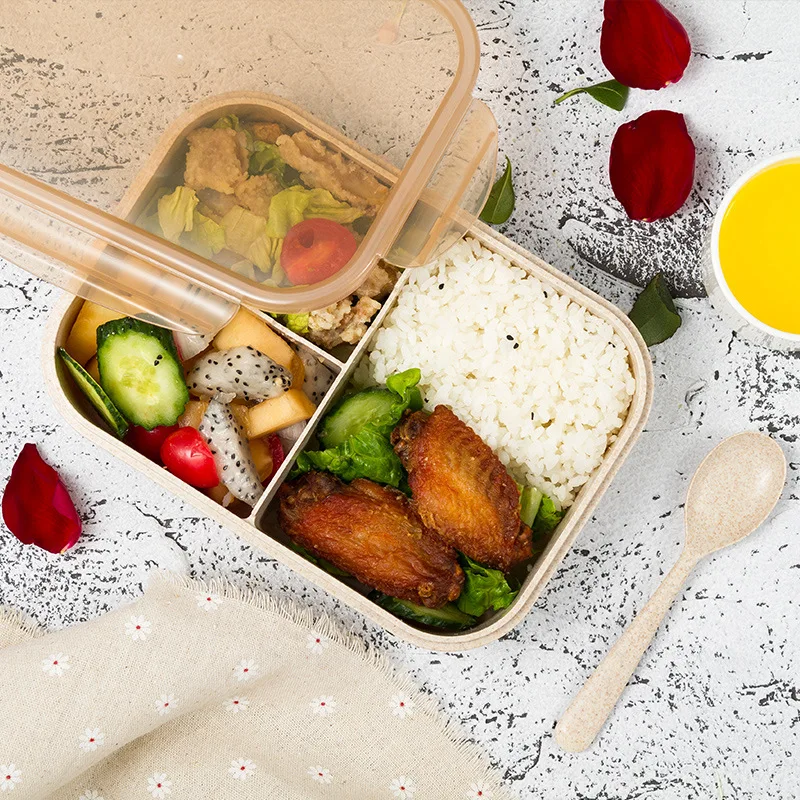 Портативный Ланч бокс Bento 3 отделения с крышками и ложкой для школы офиса детей