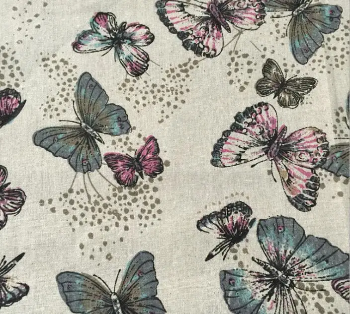 Хлопковая и льняная ткань с принтом бабочки ручная печать покраска серой ткани
