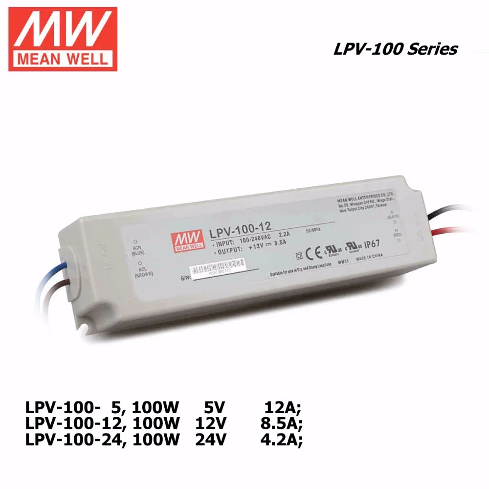 Mean Well LPV-100-5V/12В/24В 100 Вт светодиодный водонепроницаемый драйвер Один выход