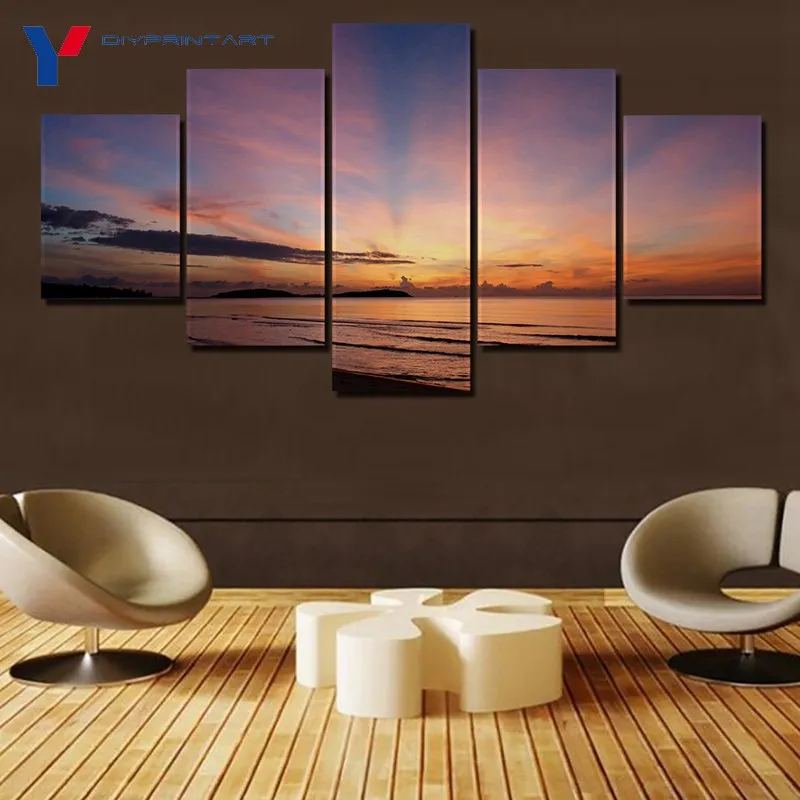 

Horizon Sea 5 Panel Large Wall Art Landscape Canvas Wall Painting Living Room A0459