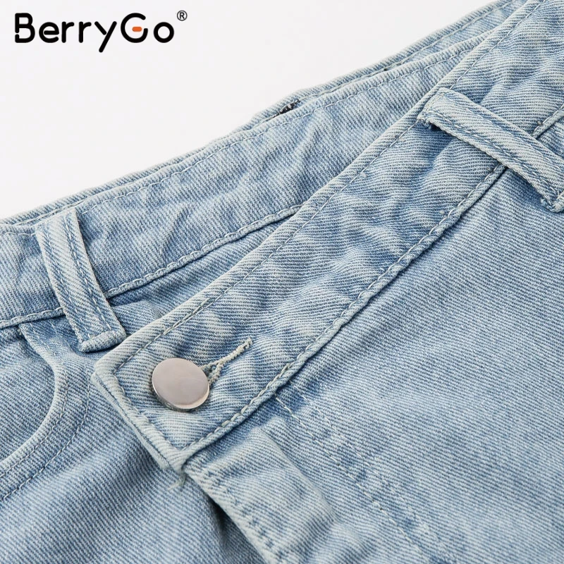 BerryGo Асимметричная джинсовая юбка, женские юбки, летняя уличная короткая мини-юбка, Женская Однотонная юбка на пуговицах с высокой талией, женские юбки