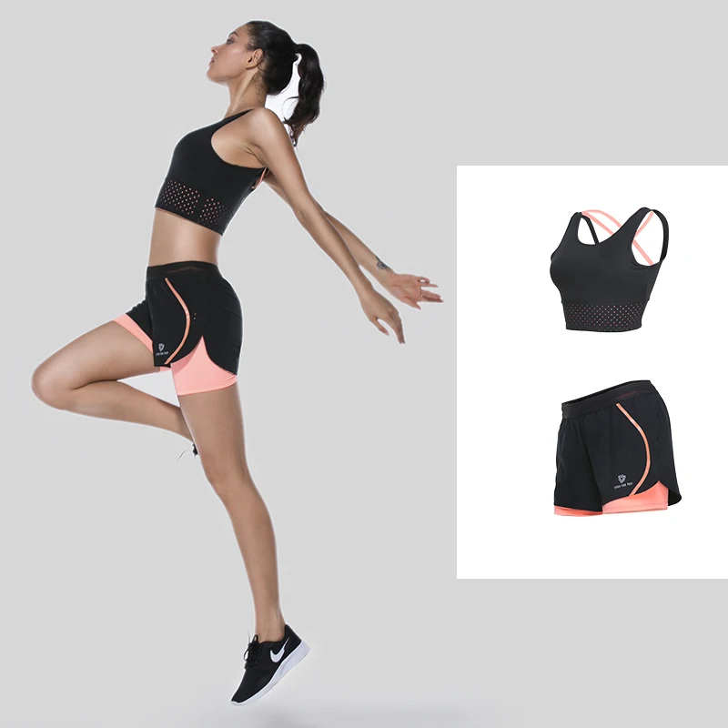 Для женщин 2 шт. Костюм для йоги быстросохнущая Бег тренировки Костюмы дышащая