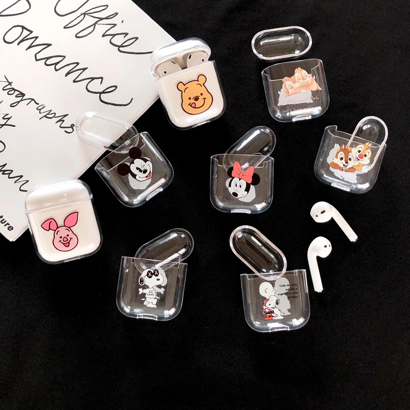 Милые прозрачные однотонные чехлы для наушников с рисунком Apple Airpods ударопрочный