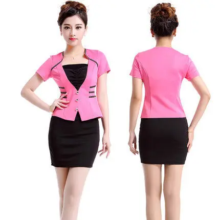 Бесплатная доставка Новые 2015 Летние Формальные Костюмы Женщины с Юбка и Пиджак