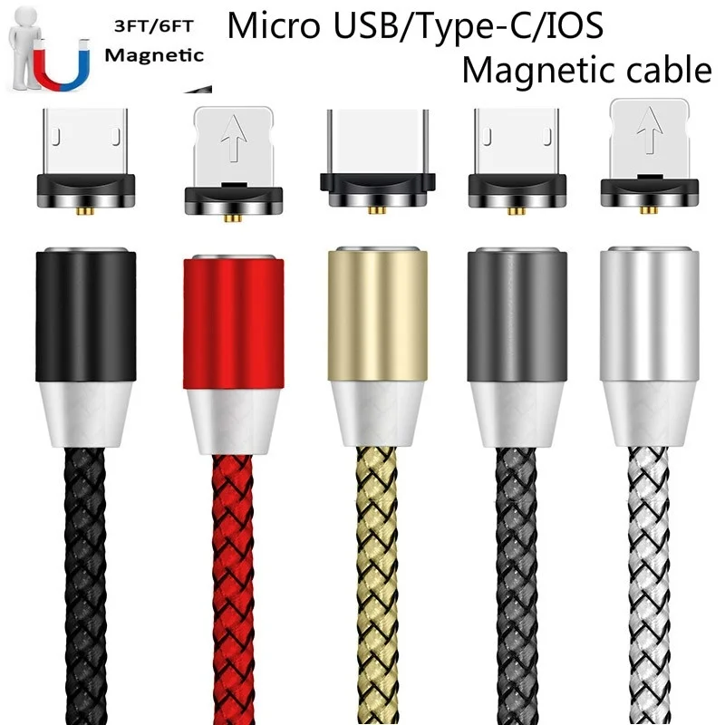 GEUMXL Магнитный кабель для быстрой зарядки нейлоновый Плетеный Magnectic 8 Pin / Micro Type C USB