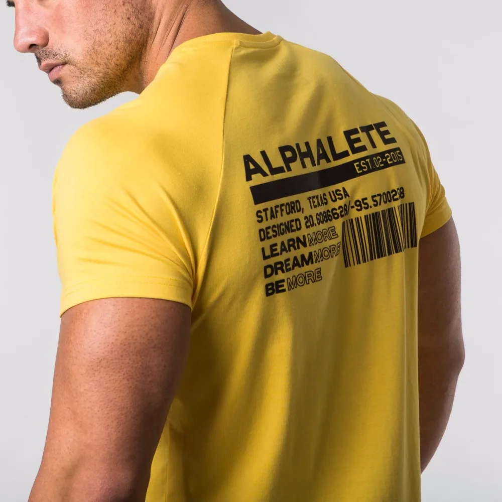 ALPHALETE летняя Новинка для мужчин тренажерные залы футболка фитнес бодибилдинг тонкие футболки Мода для отдыха с коротким рукавом хлопковые футболки топы