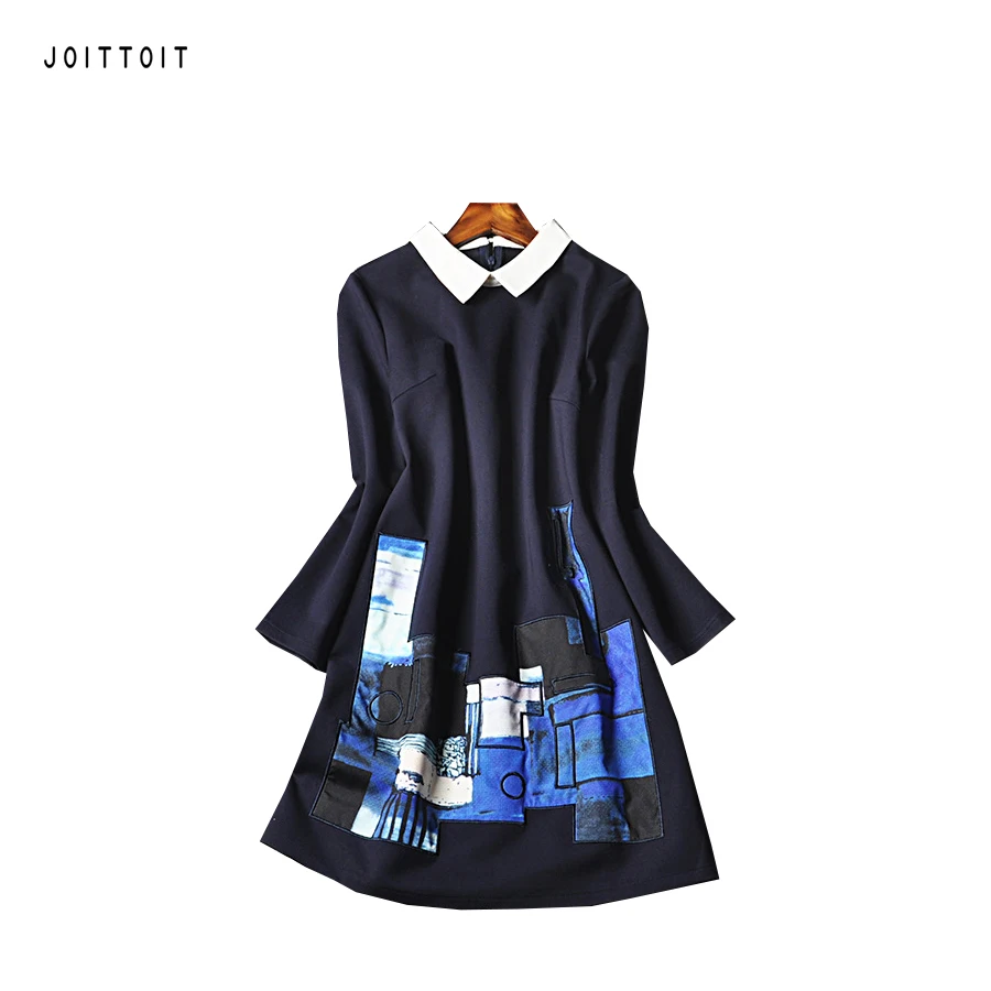 Для женщин Весна Линия платье женские офисные Вышивка характер голубое с рукавом