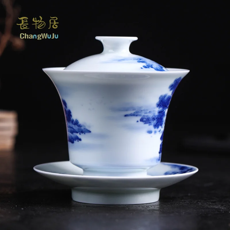 Чаши Changwuju в Цзиндэчжэнь серая желтая синяя и белая чайная чашка с крышкой