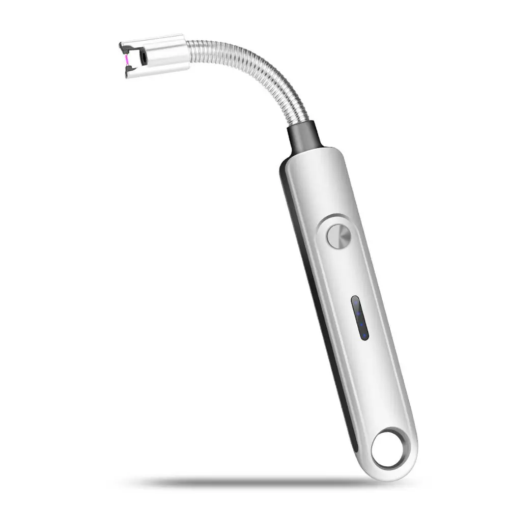 Серебристый USB перезаряжаемая кухонная зажигалка для свечей, Подарочная электрическая дуговая зажигалка, ветрозащитная беспламенная импульсная Зажигалка для приготовления пищи, кемпинга, барбекю - Цвет: Серебристый