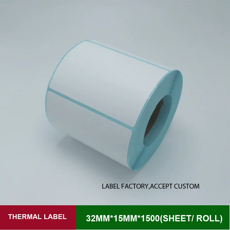 

High quality label sticke paper 32mm*15mm for thermal printer 1500pcs one roll papel support custom logo self adhesive labels