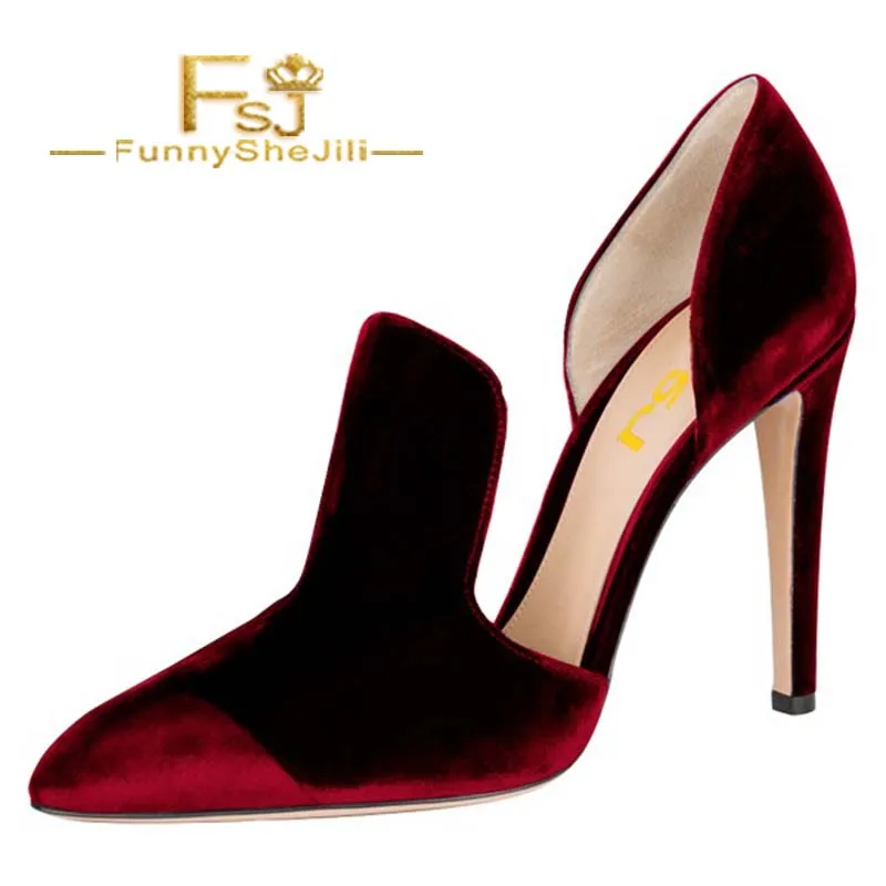 

Maroon Double D'orsay Pointy Toe Stiletto Heels Pumps Spring Autumn Attractive Incomparable Generous Noble Fashion FSJ Elegant