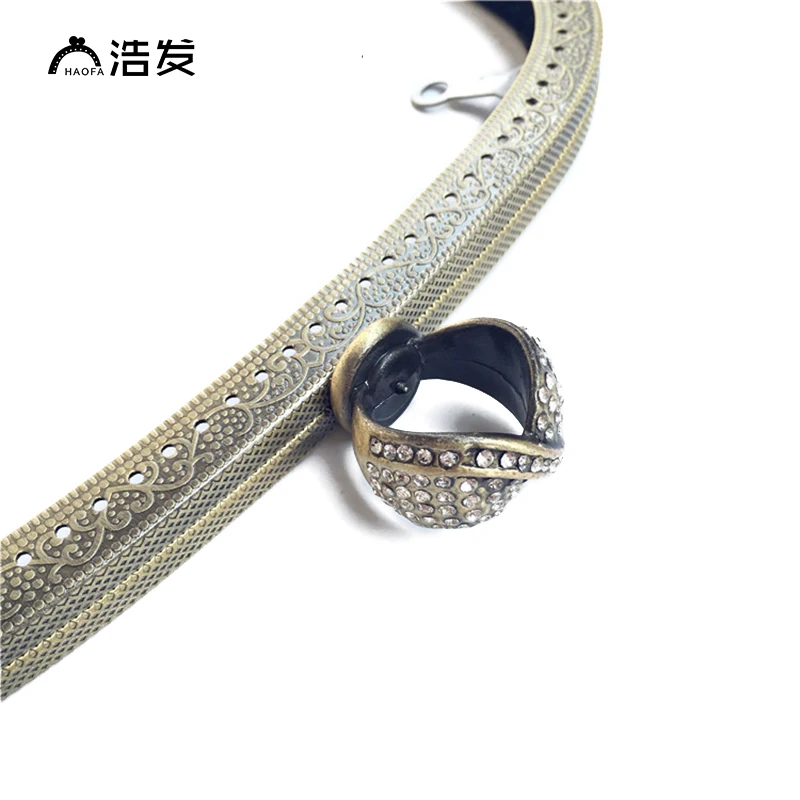 HAOFA 18cm Diamond Decoration Buckle Ring Shape Head Metal Purse Frame Clasp Vintage Bronze Bag Accessories 5pcs/lot | Багаж и сумки