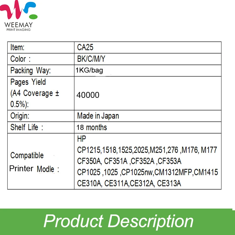1 кг/совместимый с тонером принтера Порошок для hp CP1215 1518 1525 2025 M251 276 M252 M277 M553 |