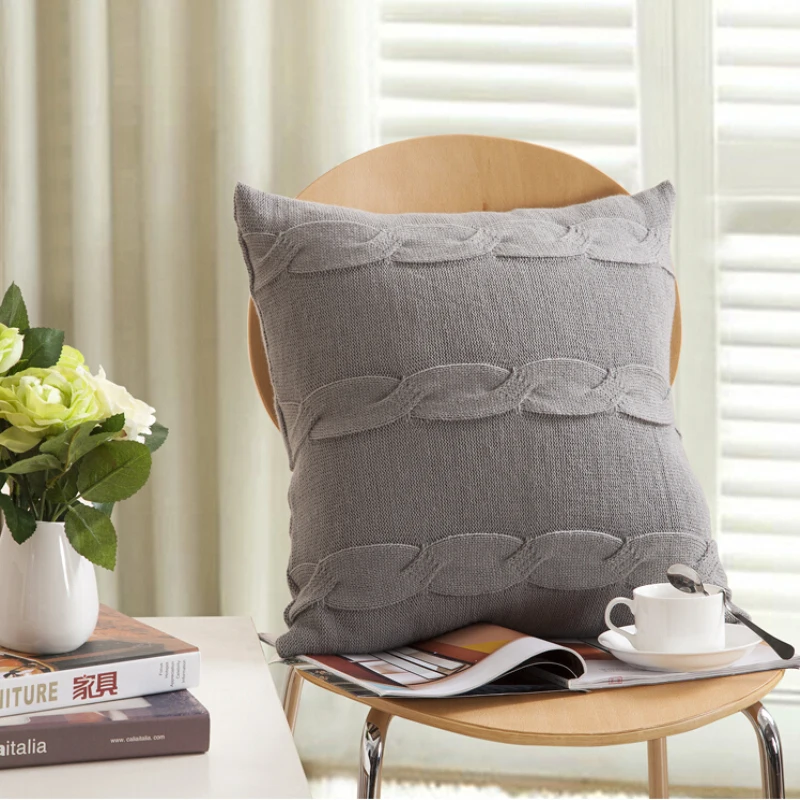 Рождественский подарок серый квадратный чехол для подушек однотонный вязаный с