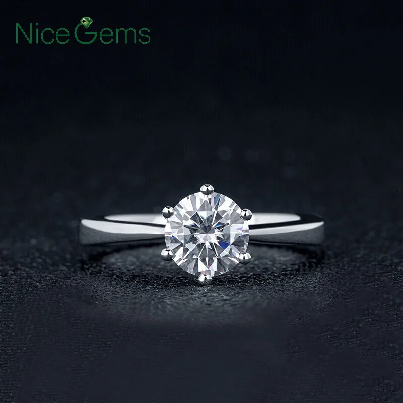 NiceGems 1ct Муассанит солитер обручальное кольцо 14K 585 Белое золото D цвет 6 5 мм шесть