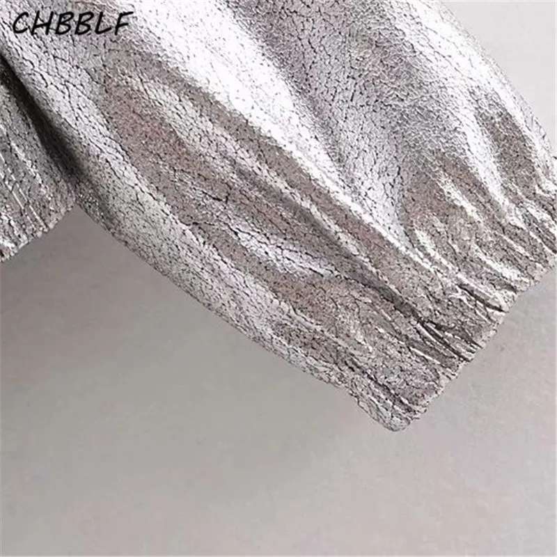 CHBBLF женские стильные серебряные короткие куртки блестящие мото Байкерский стиль