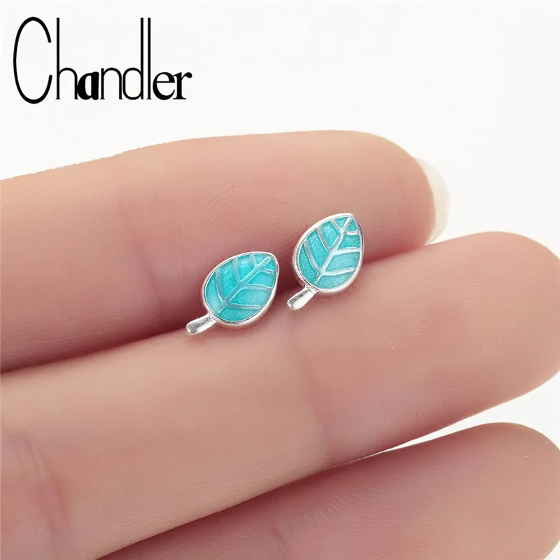 Женские серьги-гвоздики с синей эмалью в виде листьев | Украшения и аксессуары