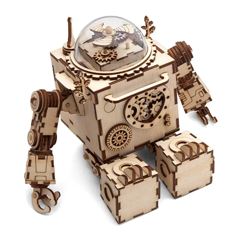 Robotime Сделай сам деревянный Заводной подвижный стимпанк музыкальная шкатулка украшение дома подарки для детей, муж. бойфренда AM
