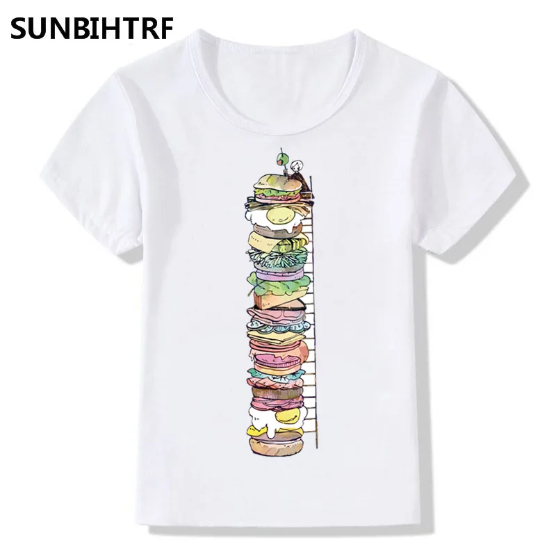 Модная Забавная детская футболка с изображением бургера и робота Детская летняя