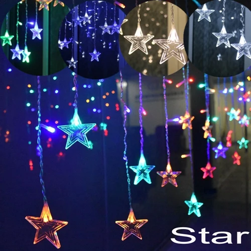 Star Shape 5 м Рождественская гирлянда светильник s наружное украшение отвисает 0,4-0,6 м занавес сосулька Сказочный струнный светильник садовый сценический декоративный светильник s - Испускаемый цвет: Star Shape