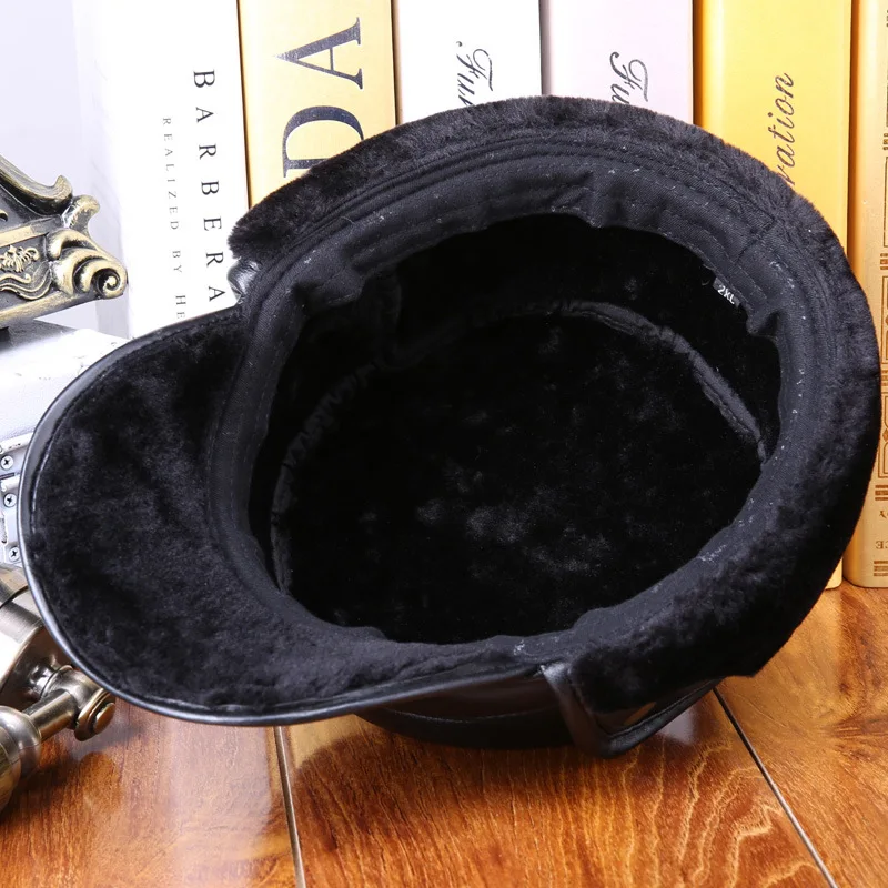 Мужская зимняя шапка 100% из овечьей кожи кепки с плоскими ушками для пожилых людей