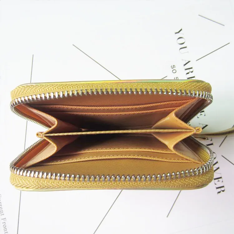 Лазерный короткий женский кошелек на молнии из искусственной кожи, Одноцветный держатель для карт для девочек, кожаный кошелек для удостоверения личности, кошелек для кредитных карт, складной чехол для карт