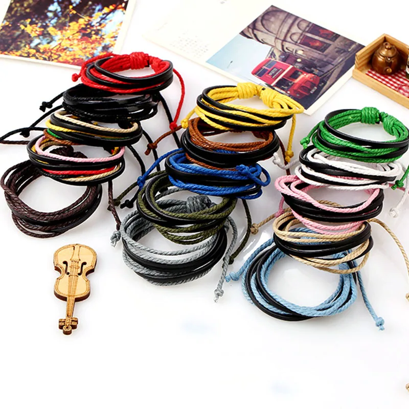 Красочные винтажные кожаные браслеты для женщин панк кожаный браслет и мужской