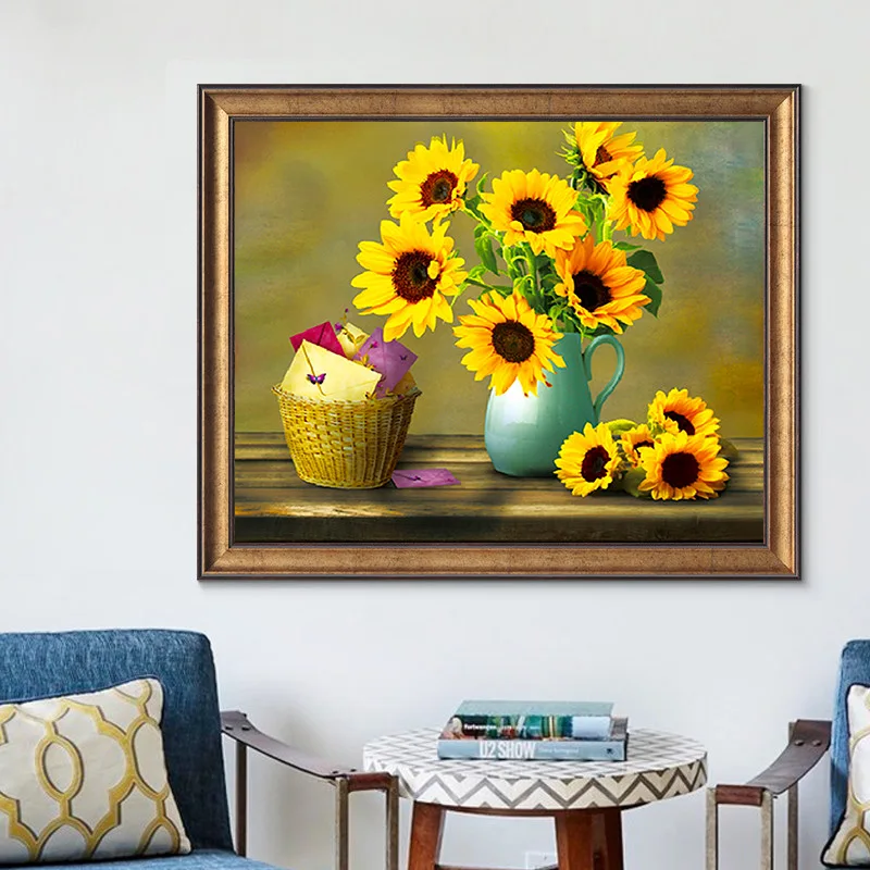 Алмазная вышивка 5D сделай сам полноразмерная мозаика ваза с подсолнухом