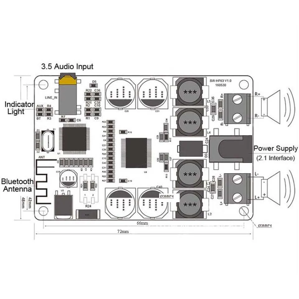 TDA7492P 2x25 Вт Bluetooth V2.1 Аудио приемник плата усилителя с интерфейсом AUX A8-019