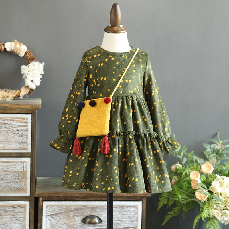 Платье для девочек Осень-зима 2017 новое платье с цветочным рисунком бархатное