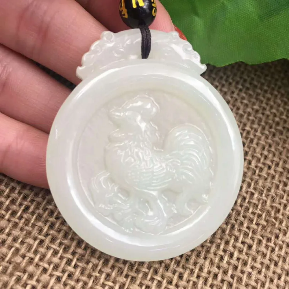 Hetian jade резной благоприятный (петух) Круглый Кулон|pendant|pendant circlependant |