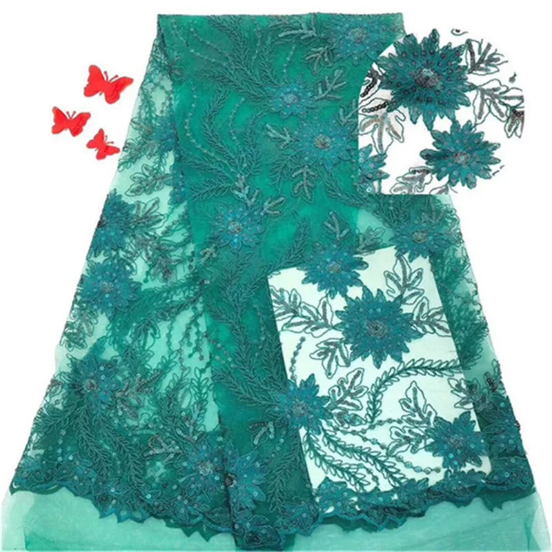 (5yards/lot )2019 New High quality emerald green Sky blue African tulle lace French net fabric with Sequins for party dress | Дом и сад