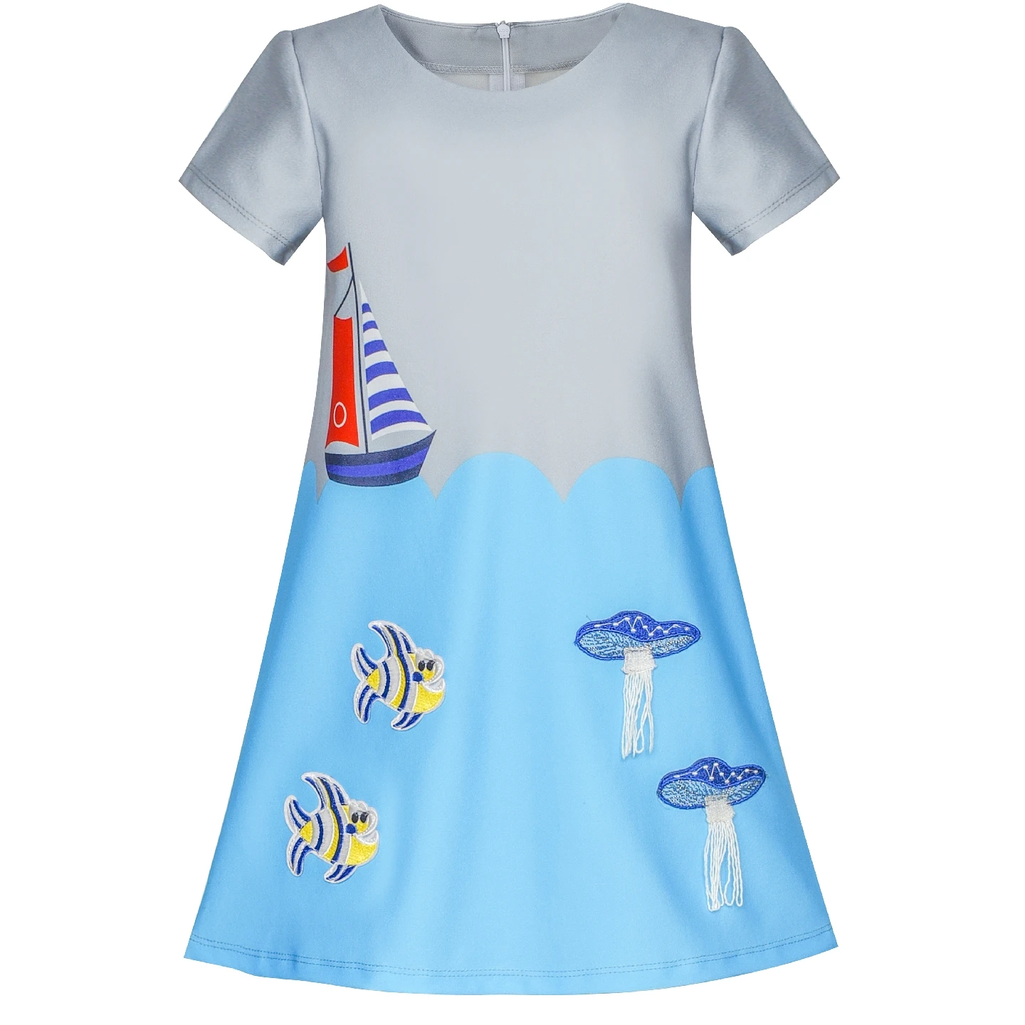 Sunny Fashion платья для девочек Серый синий Вышитый медуза Clownfish Онлайн Платье 2020 Лето