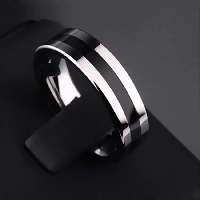 Мужское кольцо из нержавеющей стали 316L обручальное с черным и серебряным