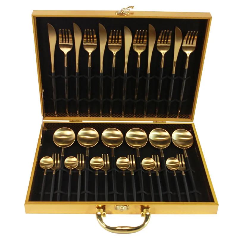 

KuBac Black Gold Dinnerware Set 18/10 Stainless Steel Dinner Knife Fork White Gold Cutlery Set Pink With Giftbox Drop Shipping