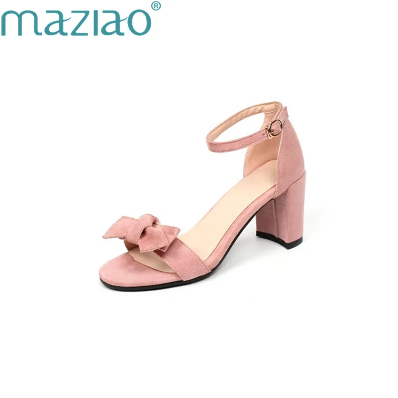 Сандалии женские замшевые с открытым носком на толстом каблуке