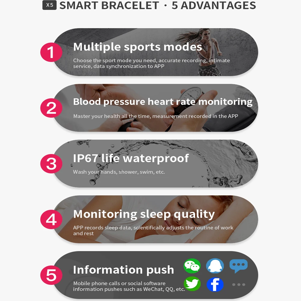 X5 Smart Bracelet Waterproof Fitness Tracker Heart Rate Blood Pressure Monitor Activity Men Wristband. | Электроника