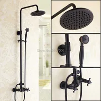 Free shipping Classic Retro Design Wall Mounted Adjustive Shower Set With Pipe Black Bronze Bathroom Rainfall Shower Set GI270
