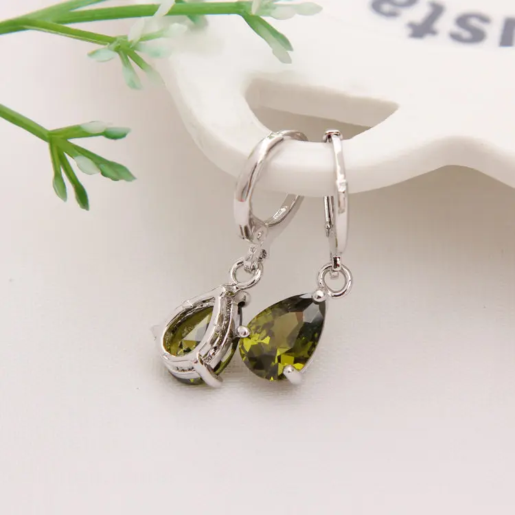 green Серьги золотистого цвета, Зеленые капли воды, CZ камень, пирсинг, висячие серьги для женщин/девушек, длинные висячие серьги, модное ювелирное изделие - Окраска металла: green