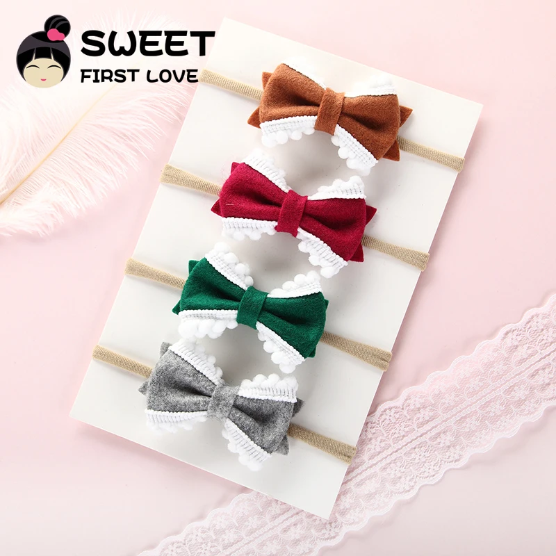 100 шт./лот повязка на голову с милым бантом для девочек кружевная лента волос