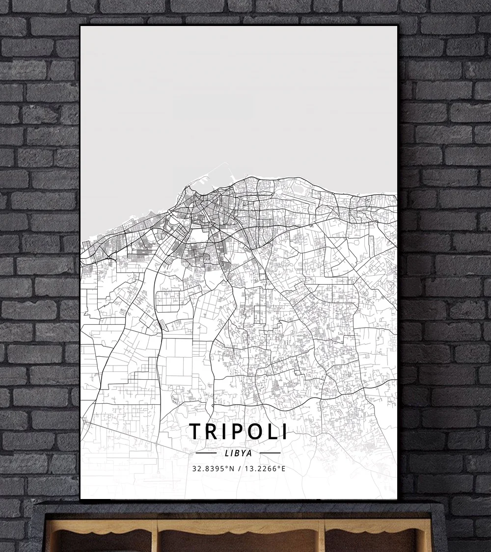 Северная Африка Алжир Ливия Тунис карта холст Художественная печать настенные